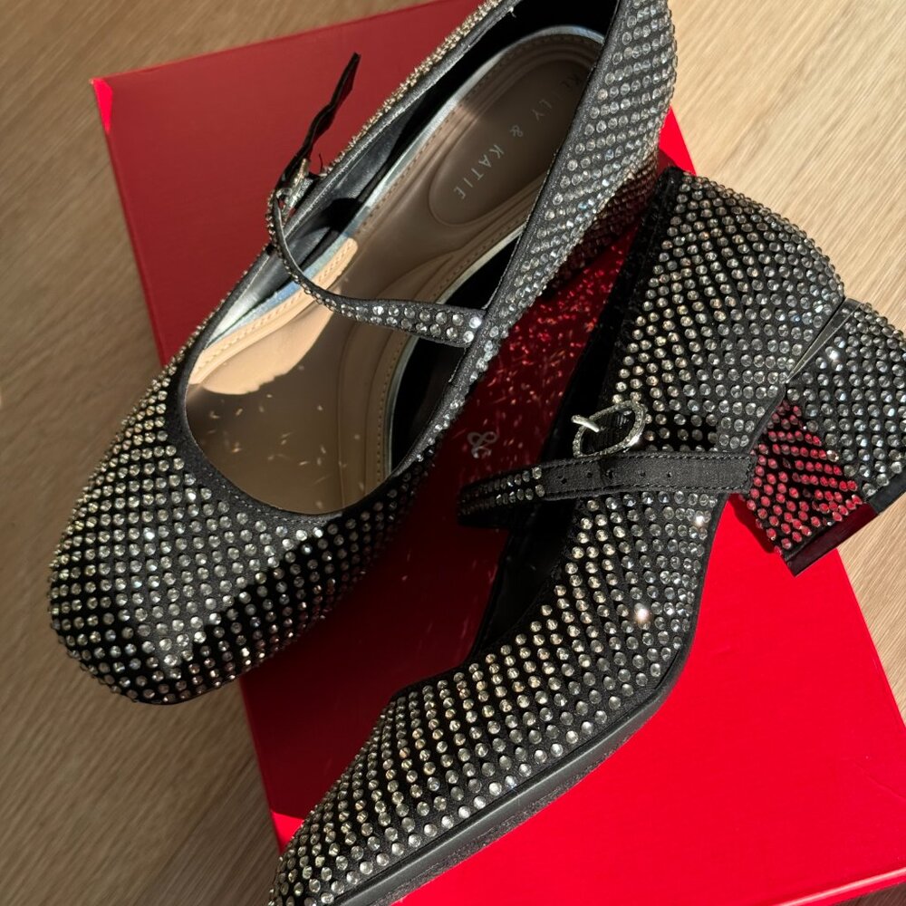 Embellished Black Mary Jane Pumps with Crystal Accents - Picture 10 of 13